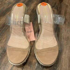 NWT Juicy Couture Cristene Double Strap Clear Espadrille Wedge Heel size 9 1/2